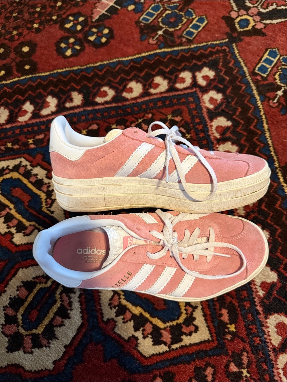 adidas Women's Pink Suede Gazelle Sneakers with White Stripes